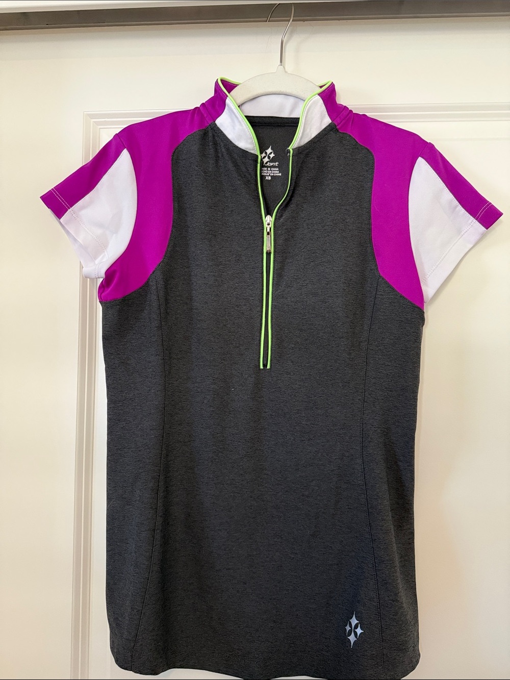 Jofit Charcoal Gray Pink White Short-Sleeve Zip Golf Polo